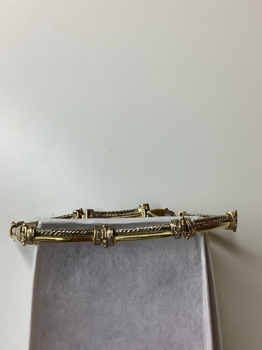 14K Two Tone Gold, 13.4g Bar Link With Diamond Accents Vintage Bracelet Preloved
